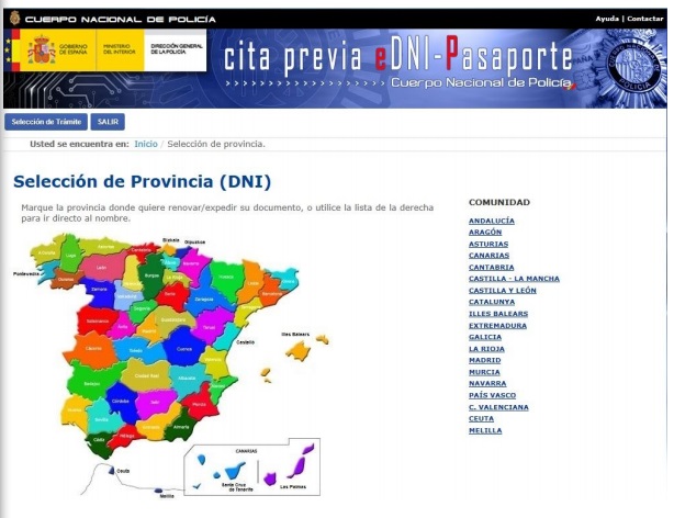 mapa españa dni pasaporte